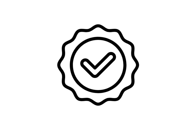Beste Qualität – geprüft und zertifiziert Symbol eines Qualitätssiegels mit Haken, steht für geprüfte und zertifizierte Produktqualität.